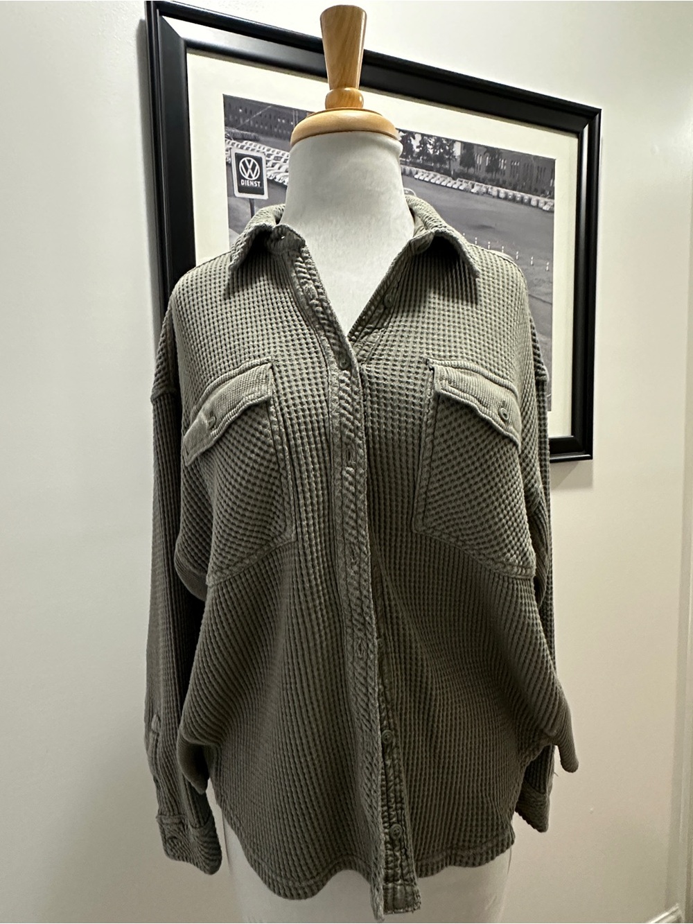 Aerie - Waffle Knit Button-Up Shirt Jacket in Olive